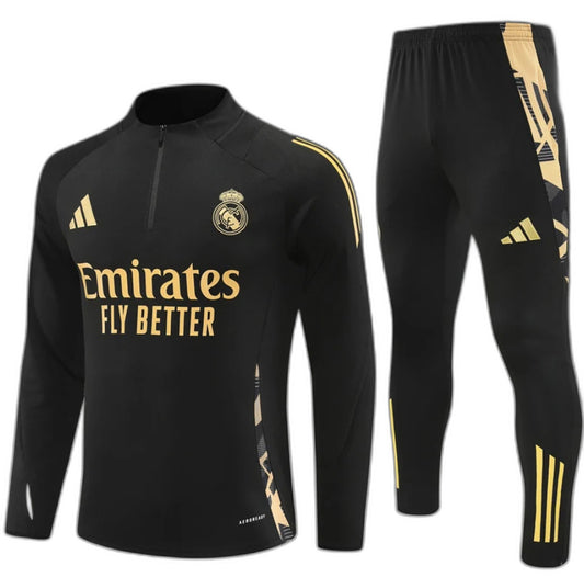 Real Madrid 24/25 Long-sleeve Training Kit Black and Gold